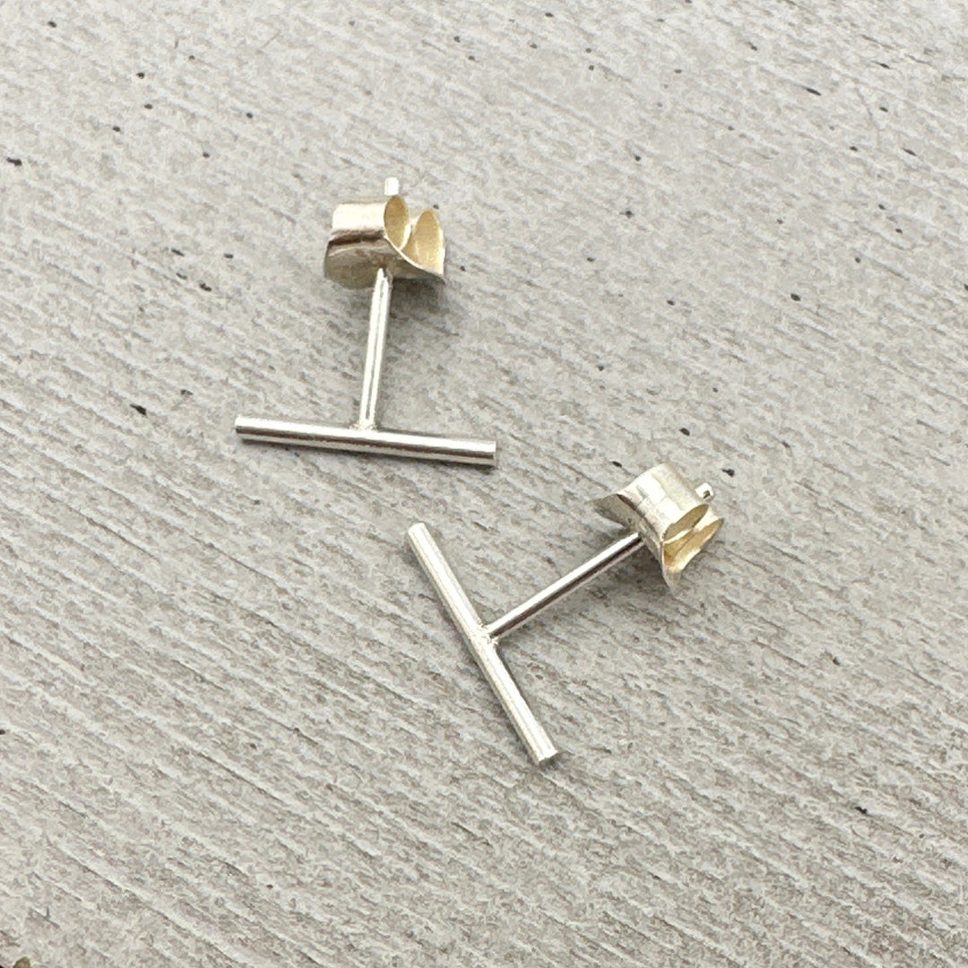 Bar Line Stud Earrings in Solid 925 Sterling Silver. T Studs, Staple, Line Earrings - SunlightSilver