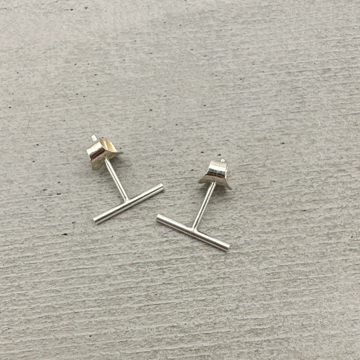 Bar Line Stud Earrings in Solid 925 Sterling Silver. T Studs, Staple, Line Earrings - SunlightSilver