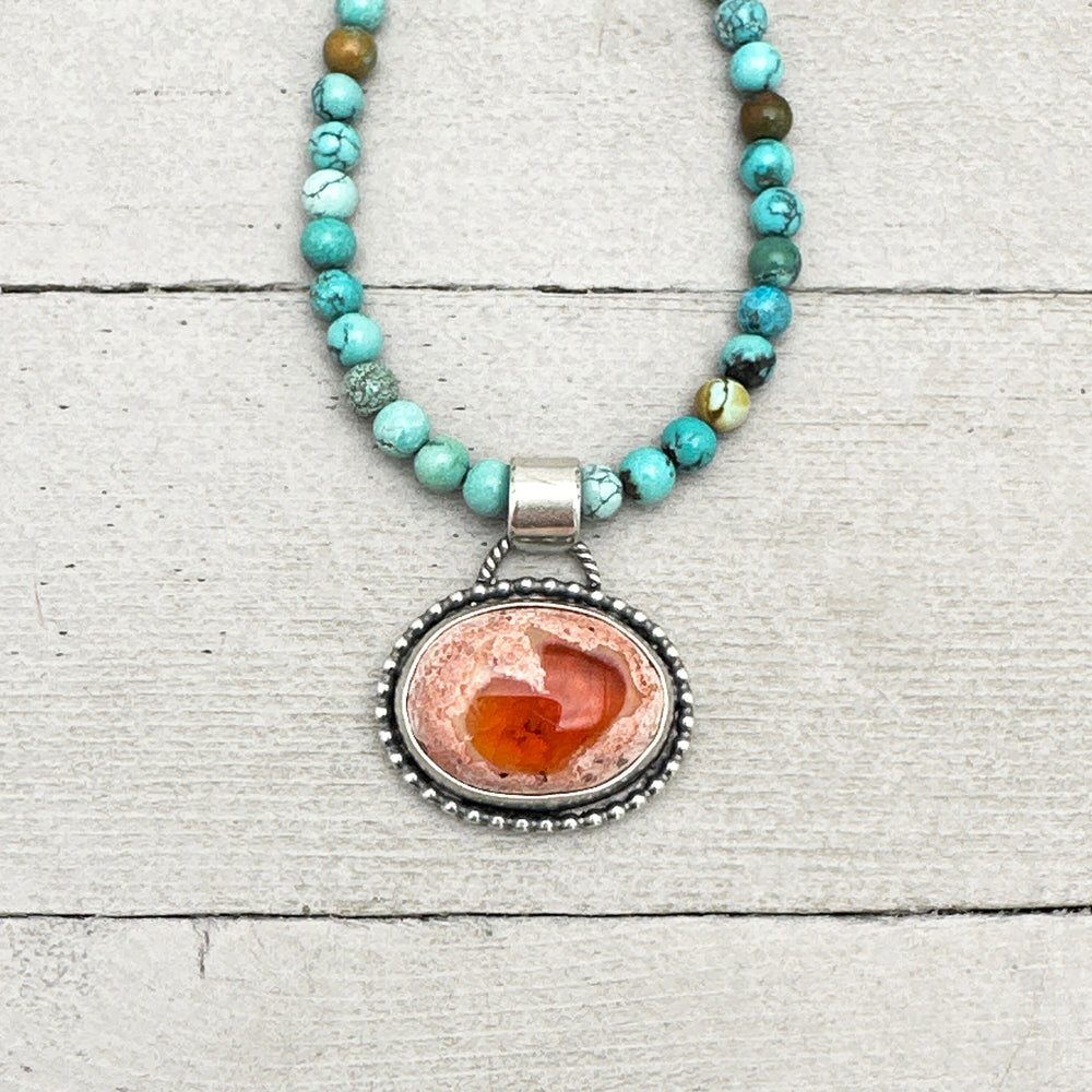 Orange Cantera Fire Opal and Sterling Silver Pendant with Whimsical Natural Heart