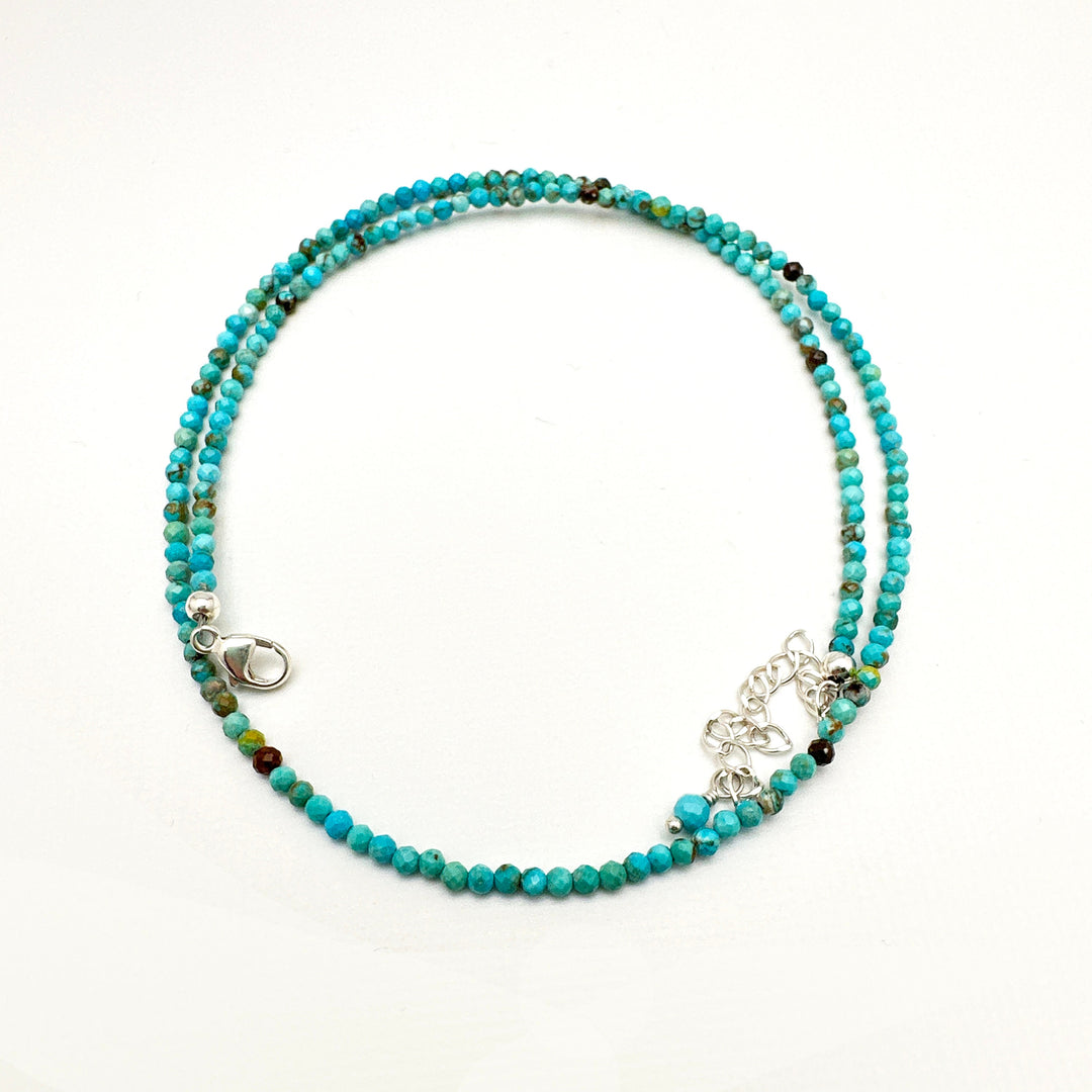 Faceted Turquoise and Sterling Silver Beaded Necklace. Tiny 2mm beads - SunlightSilver