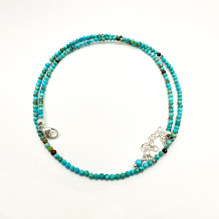 Faceted Turquoise and Sterling Silver Beaded Necklace. Tiny 2mm beads - SunlightSilver