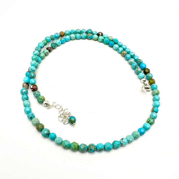 Faceted Turquoise and Sterling Silver Beaded Necklace. Small 4mm beads - SunlightSilver
