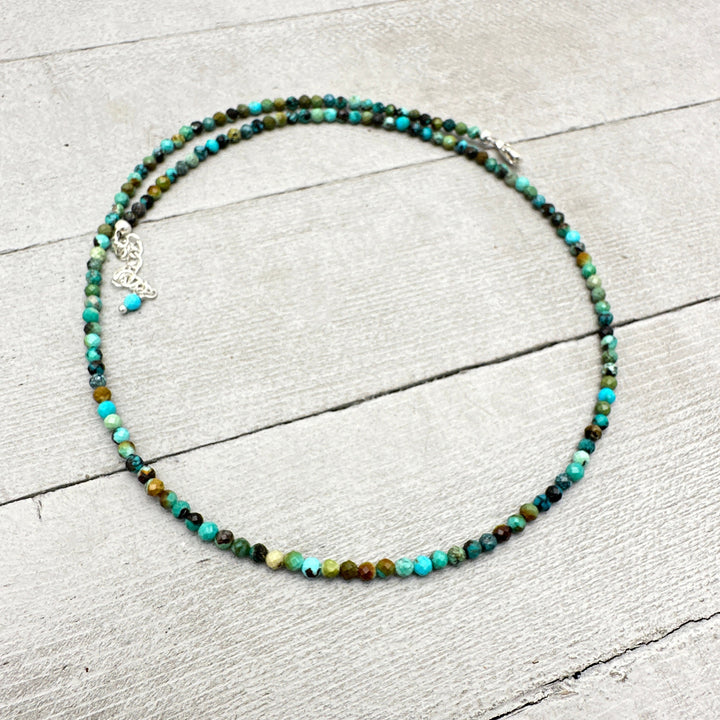 Faceted Multicolor Turquoise and Sterling Silver Beaded Necklace. 3mm beads - SunlightSilver