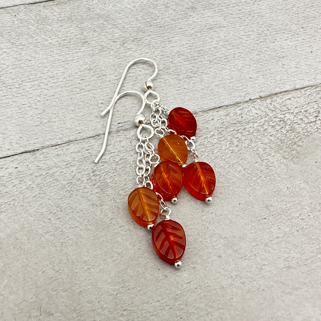 Carnelian Leaf and Sterling Silver Earrings - SunlightSilver