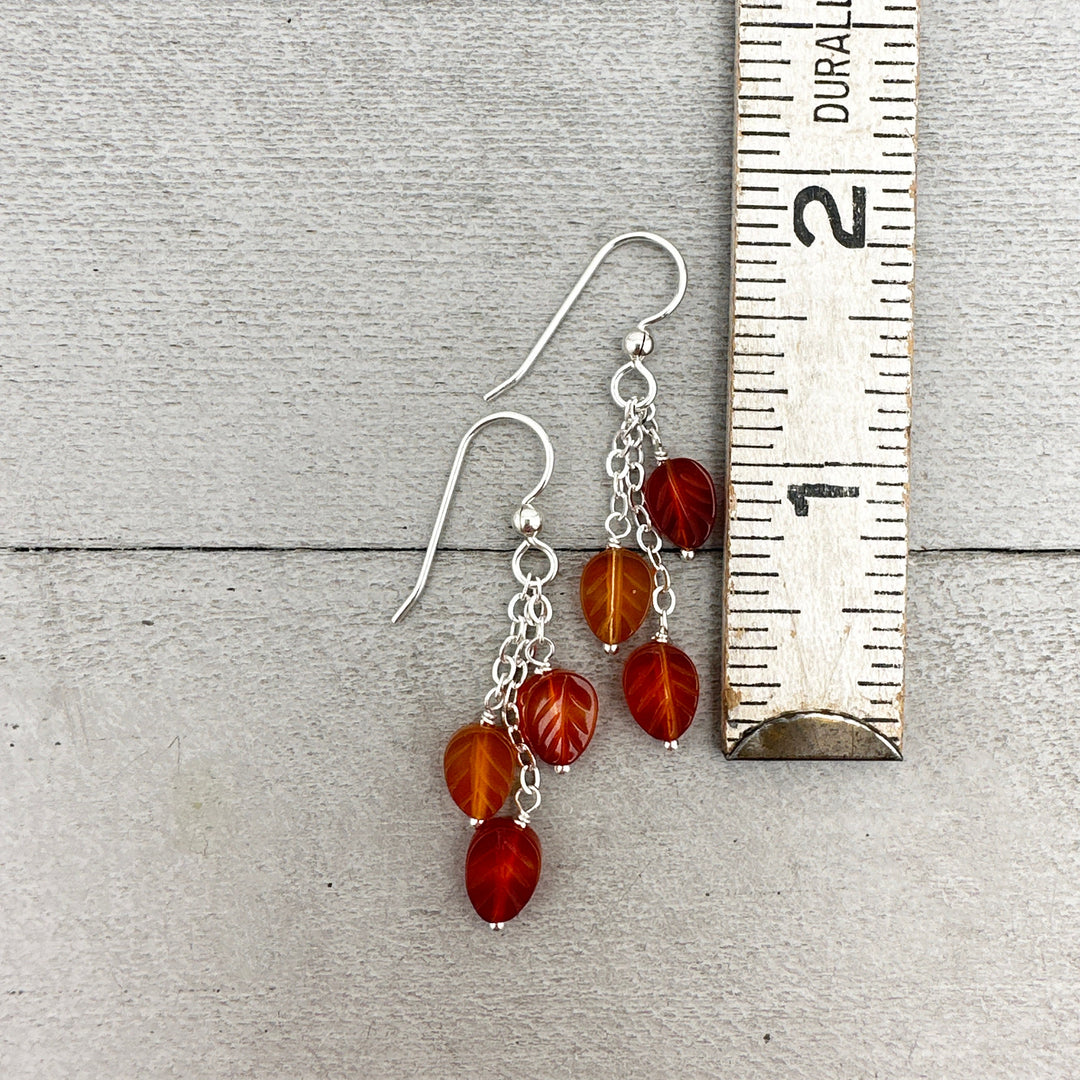 Carnelian Leaf and Sterling Silver Earrings - SunlightSilver