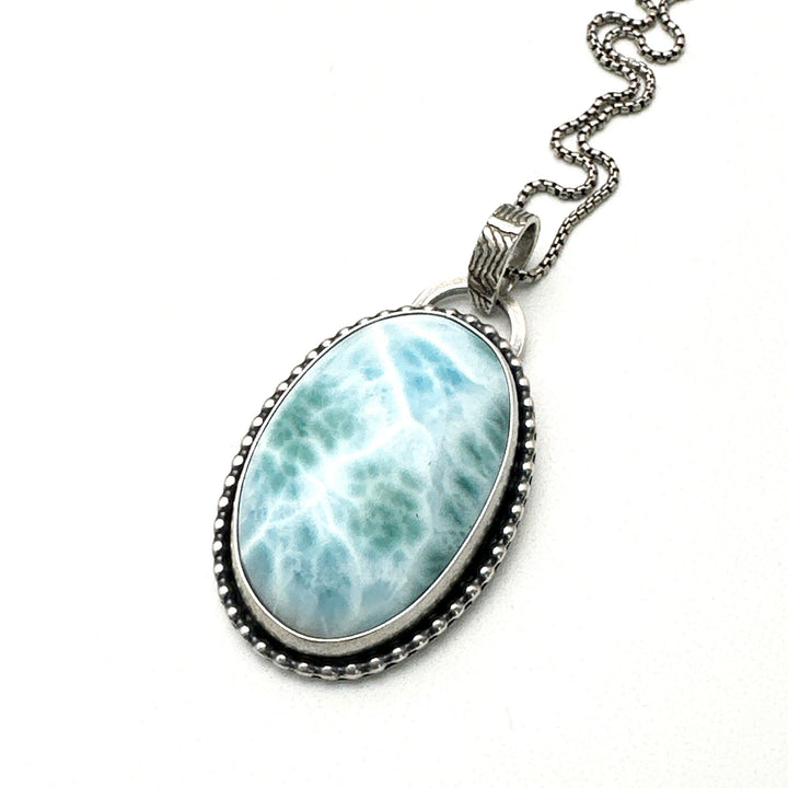 Larimar and Solid 925 Sterling Silver Pendant Necklace. AAA Genuine Stone - SunlightSilver