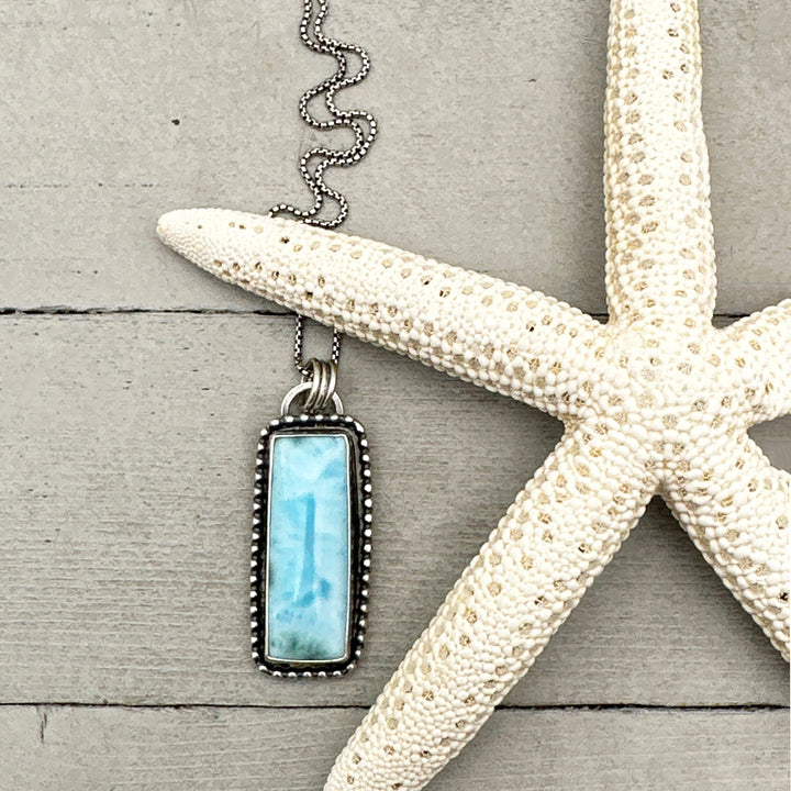 Larimar and Solid 925 Sterling Silver Silver Pendant Necklace - SunlightSilver