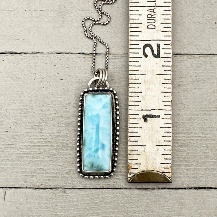 Larimar and Solid 925 Sterling Silver Silver Pendant Necklace - SunlightSilver