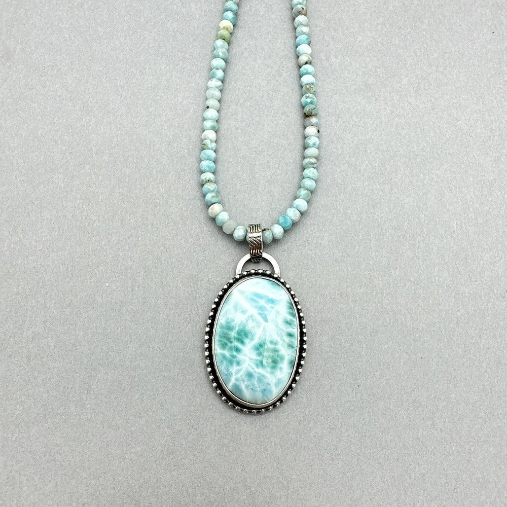 Larimar and Solid 925 Sterling Silver Pendant Necklace. AAA Genuine Stone - SunlightSilver