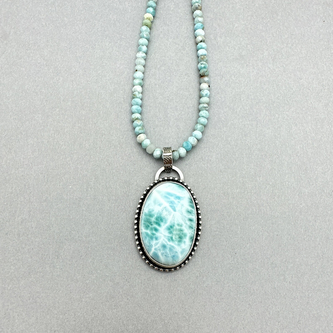 Larimar and Solid 925 Sterling Silver Pendant Necklace. AAA Genuine Stone - SunlightSilver