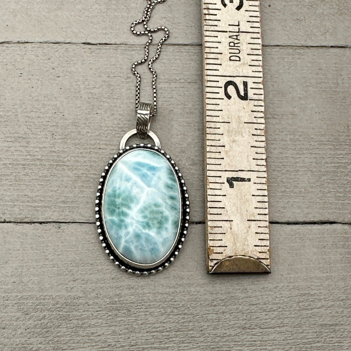 Larimar and Solid 925 Sterling Silver Pendant Necklace. AAA Genuine Stone - SunlightSilver