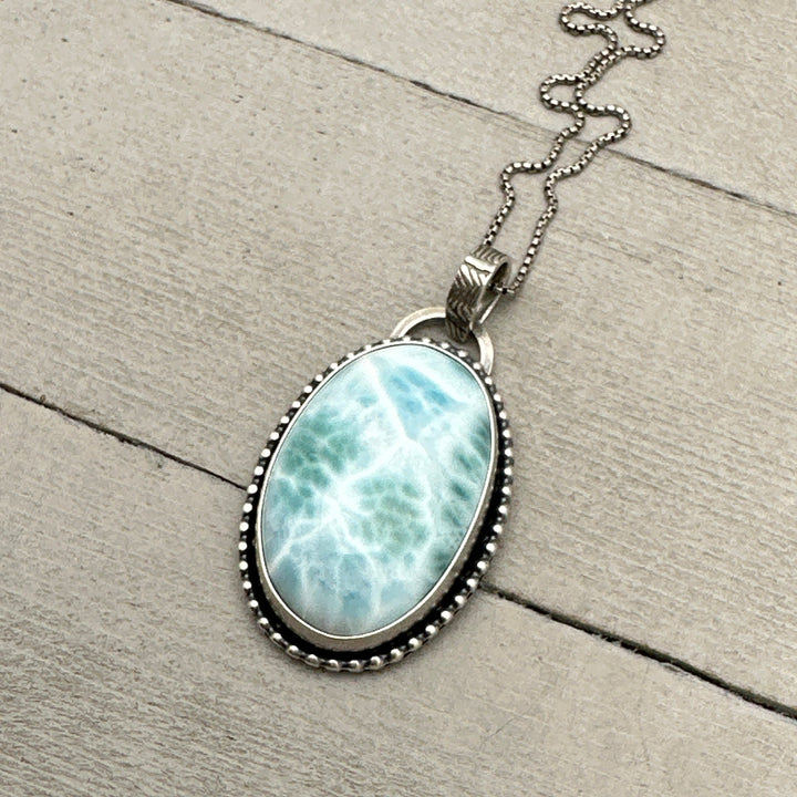 Larimar and Solid 925 Sterling Silver Pendant Necklace. AAA Genuine Stone - SunlightSilver