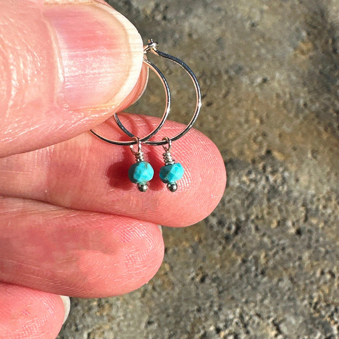 Turquoise Charm Hoop Earrings Available in Solid 925 Sterling Silver, 14k Yellow or Rose Gold Fill - SunlightSilver