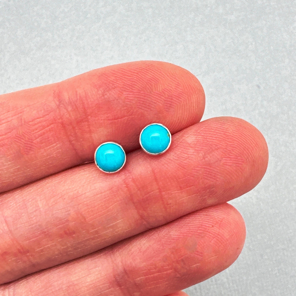 Blue Ridge Turquoise Stud Earrings – 5mm Sterling Silver Posts – Nevada Turquoise Jewelry - Last Ones! - SunlightSilver