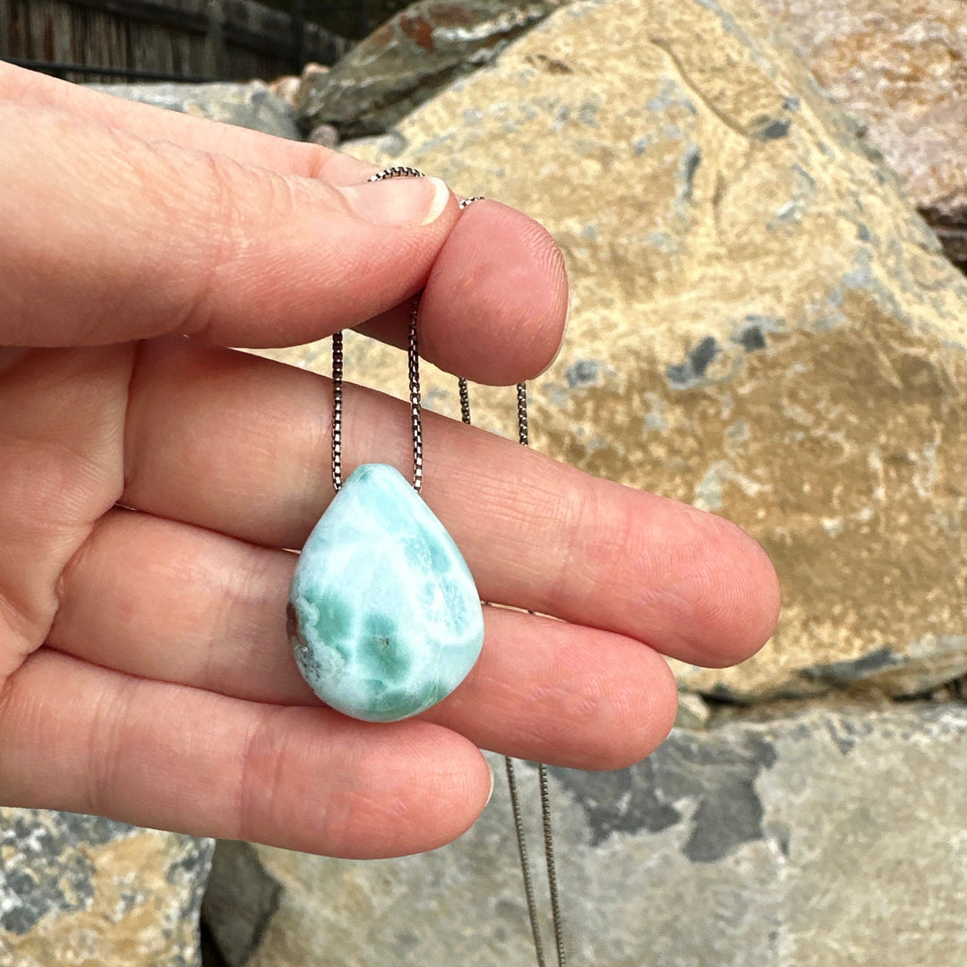 Larimar Crystal on Sterling Silver Chain Necklace