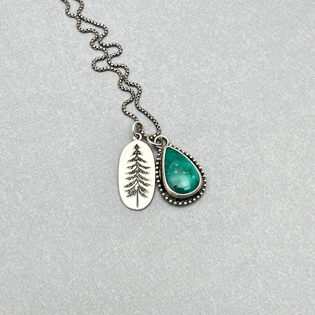 Turquoise and Sterling Silver Pine Tree Charm Necklace