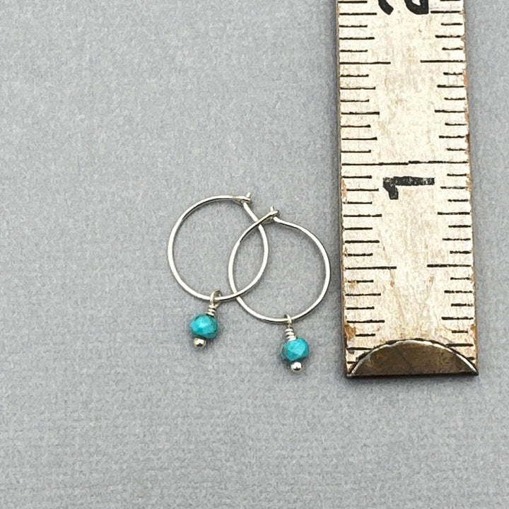 Turquoise Charm Hoop Earrings Available in Solid 925 Sterling Silver, 14k Yellow or Rose Gold Fill - SunlightSilver