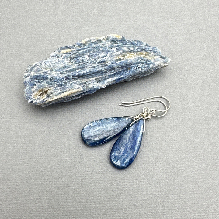 Blue Kyanite Drop and Sterling Silver Earrings - SunlightSilver