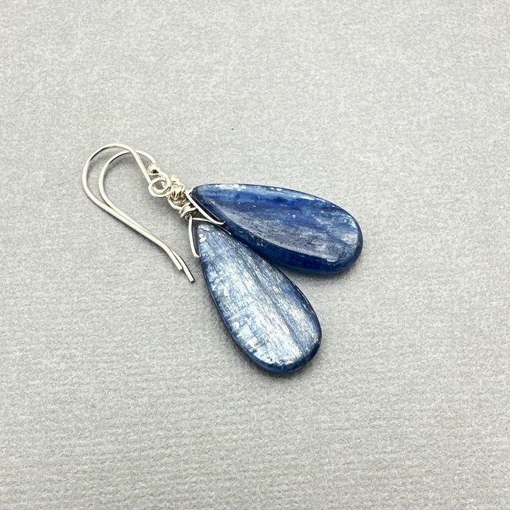 Blue Kyanite Drop and Sterling Silver Earrings - SunlightSilver