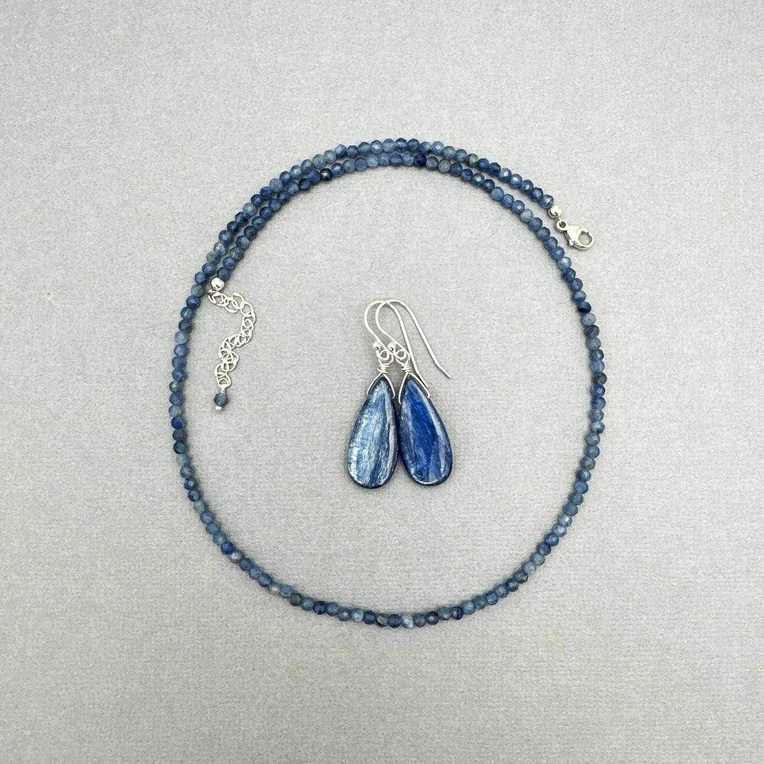 Blue Kyanite Drop and Sterling Silver Earrings - SunlightSilver