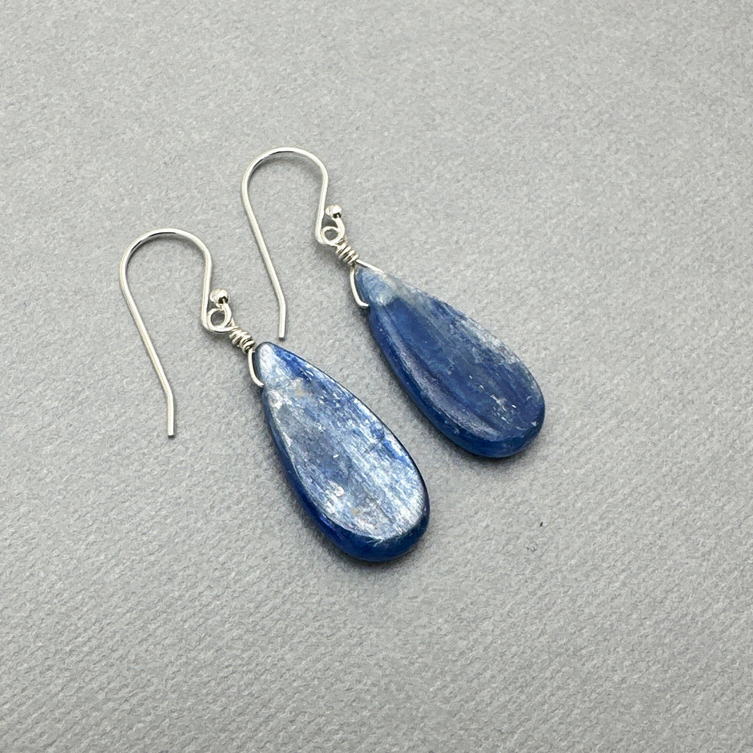 Blue Kyanite Drop and Sterling Silver Earrings - SunlightSilver