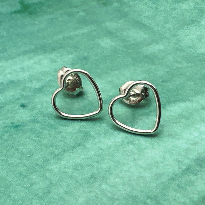 Heart Stud Earrings in Solid 925 Sterling Silver. Love Symbol Post Earrings - SunlightSilver