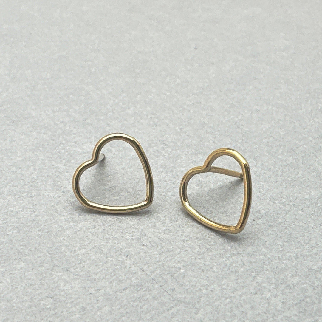 Heart Stud Earrings in 14k Yellow Gold Fill. Love Symbol Post Earrings - SunlightSilver