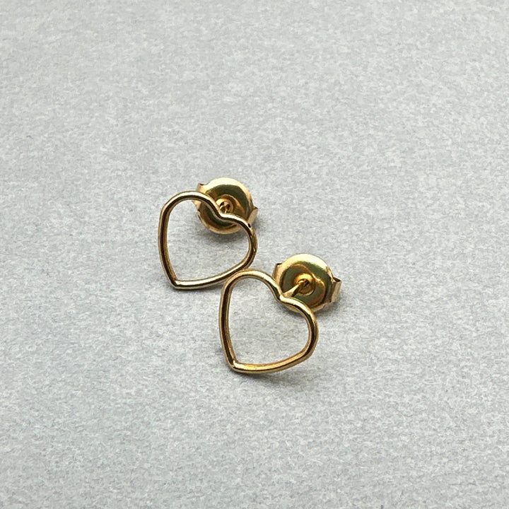 Heart Stud Earrings in 14k Yellow Gold Fill. Love Symbol Post Earrings - SunlightSilver