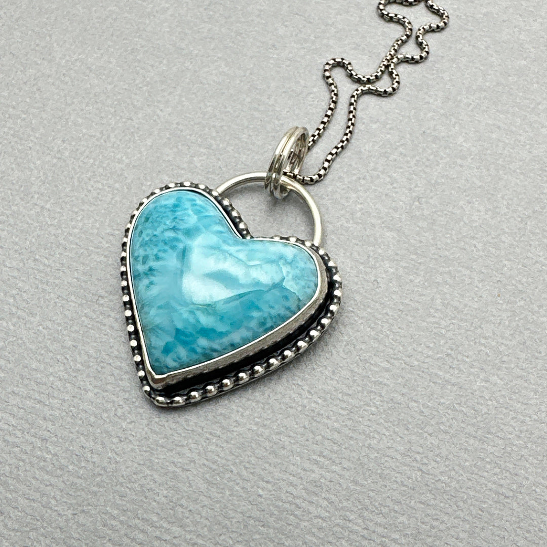 Larimar Heart and Solid 925 Sterling Silver Pendant Necklace - SunlightSilver