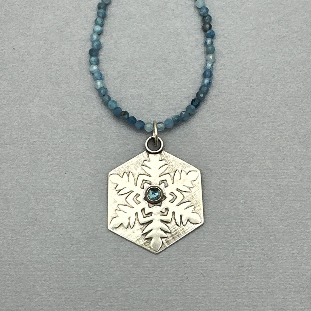 Aquamarine and Sterling Silver Snowflake Pendant Necklace - SunlightSilver