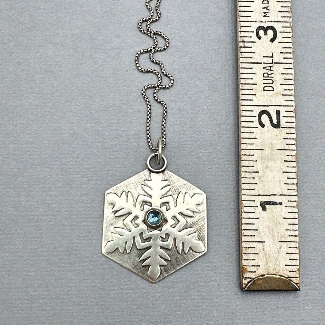 Aquamarine and Sterling Silver Snowflake Pendant Necklace - SunlightSilver