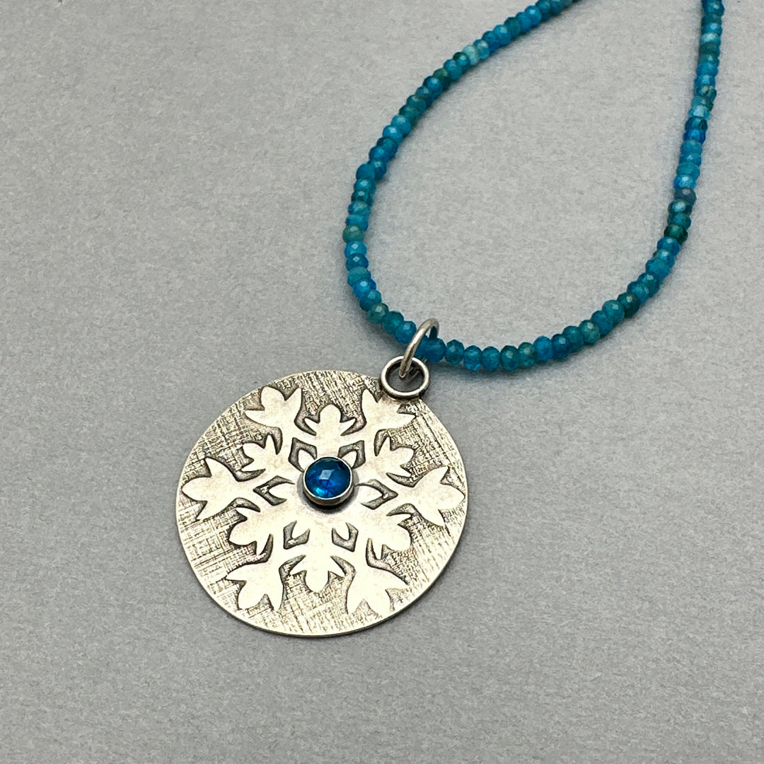 Apatite and Sterling Silver Snowflake Pendant Necklace