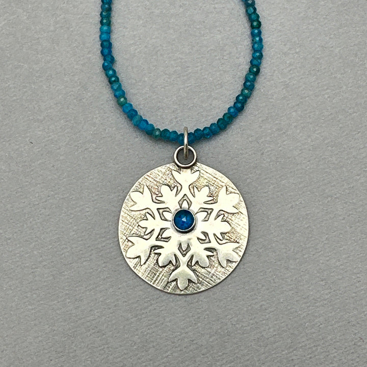 Apatite and Sterling Silver Snowflake Pendant Necklace - SunlightSilver