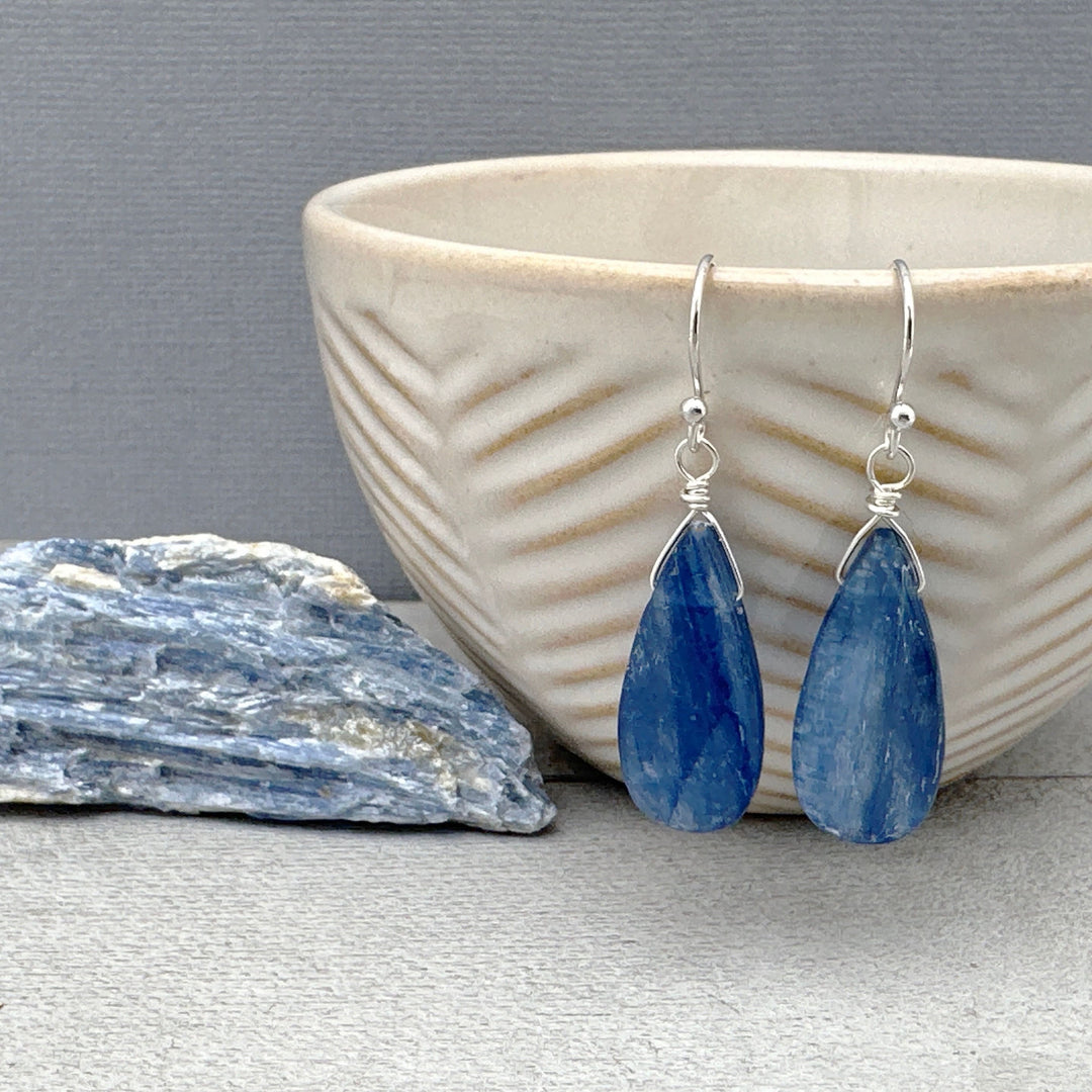 Blue Kyanite Drop and Sterling Silver Earrings - SunlightSilver