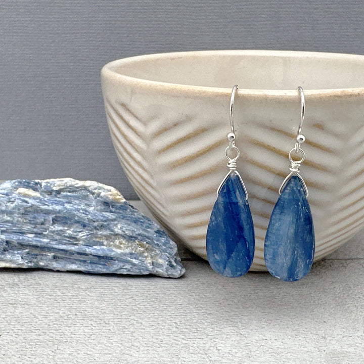 Blue Kyanite Drop and Sterling Silver Earrings - SunlightSilver