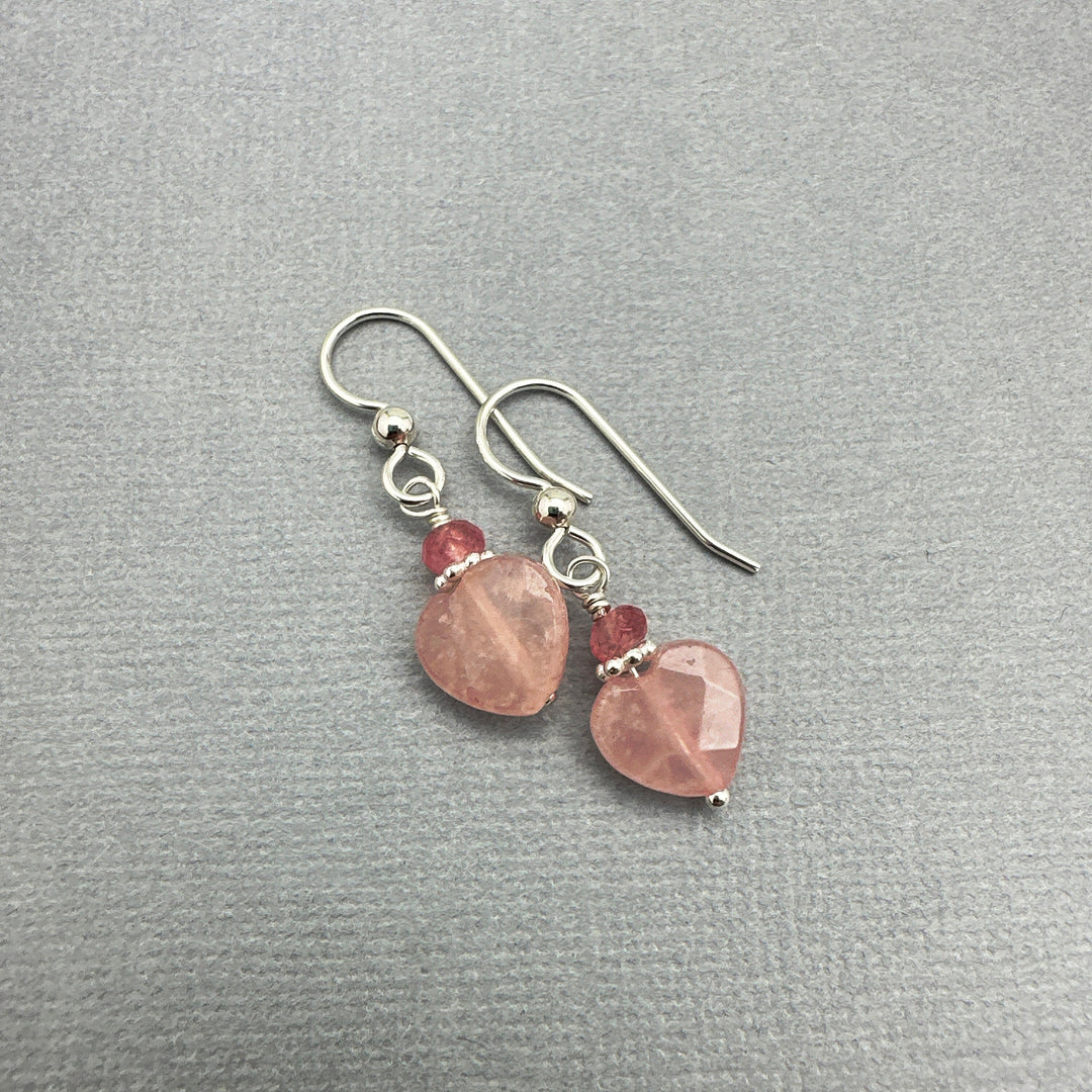 Rose Quartz Heart Earrings with Solid Sterling Silver - SunlightSilver