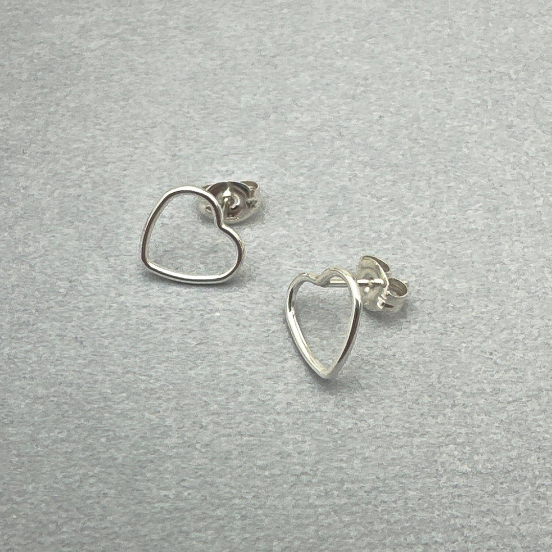 Heart Stud Earrings in Solid 925 Sterling Silver. Love Symbol Post Earrings - SunlightSilver