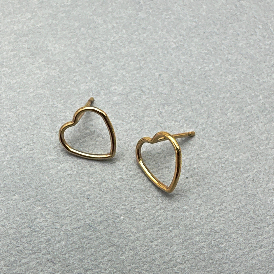 Heart Stud Earrings in 14k Yellow Gold Fill. Love Symbol Post Earrings - SunlightSilver