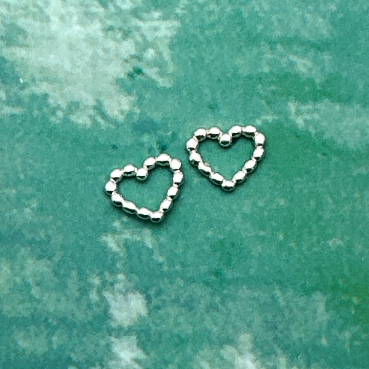 Beaded Heart Stud Earrings in Solid 925 Sterling Silver. Love Symbol Post Earrings - SunlightSilver