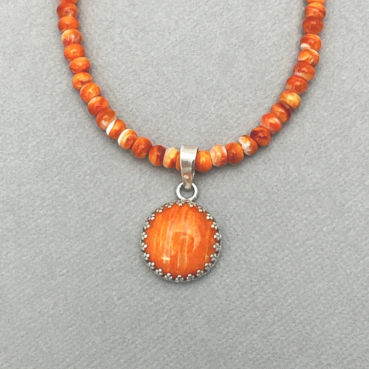 Orange-Red Spiny Oyster and Solid 925 Sterling Silver - SunlightSilver