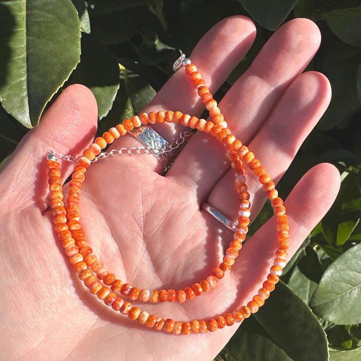 Orange Red Spiny Oyster and Solid 925 Sterling Silver - SunlightSilver