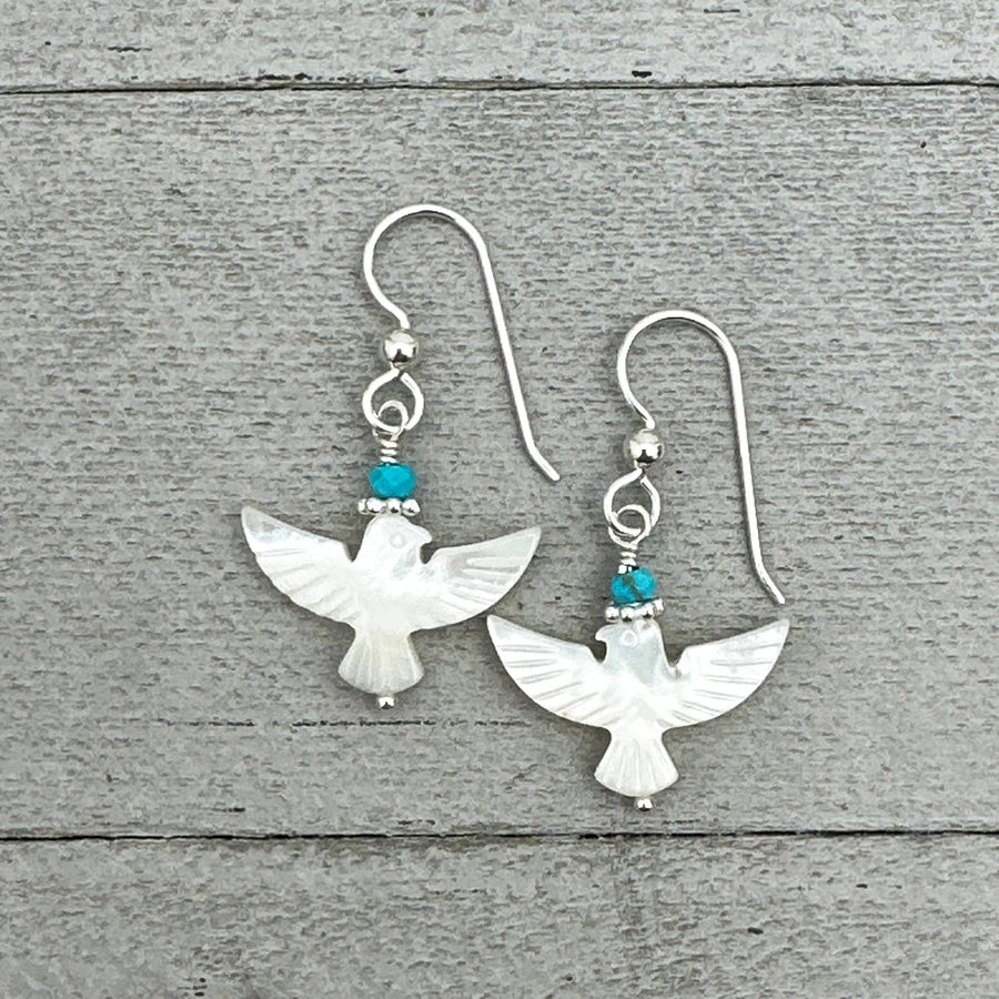 Turquoise, Mother of Pearl Thunder Bird and Sterling Silver Earrings - SunlightSilver