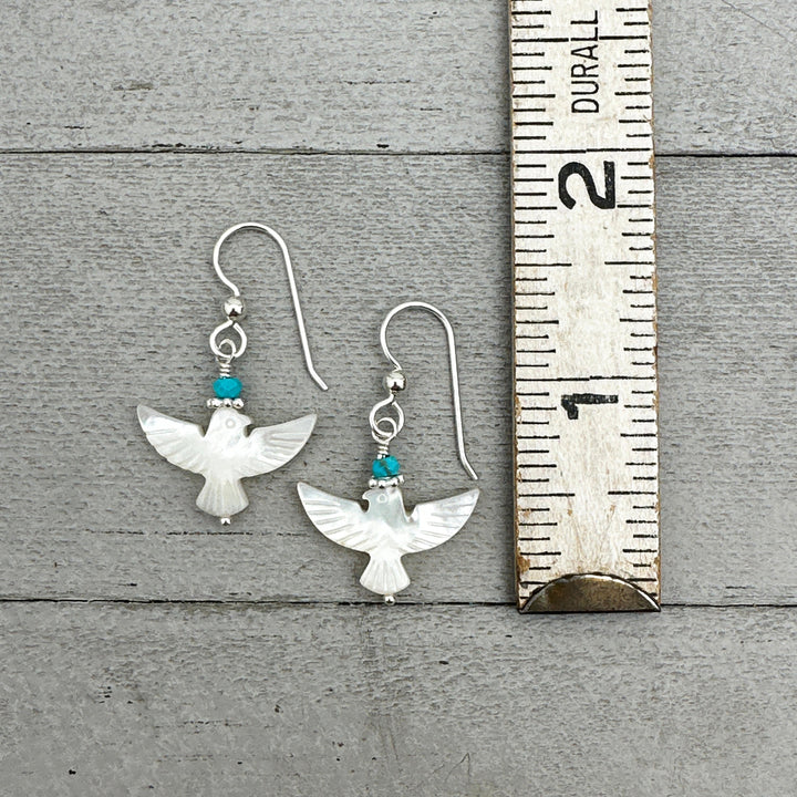 Turquoise, Mother of Pearl Thunder Bird and Sterling Silver Earrings - SunlightSilver