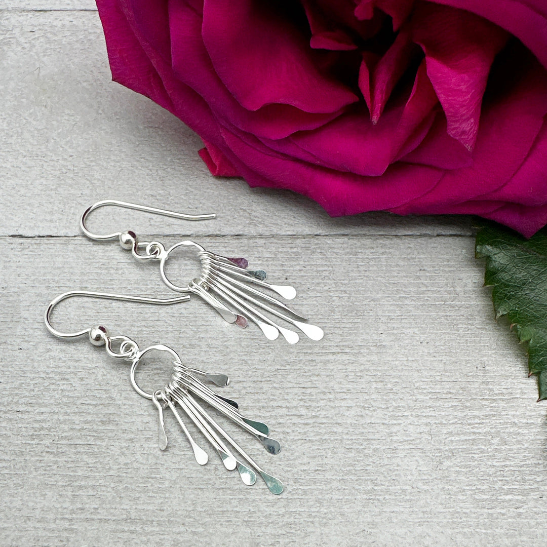 Sterling Silver Sunburst Tassel Earrings - SunlightSilver