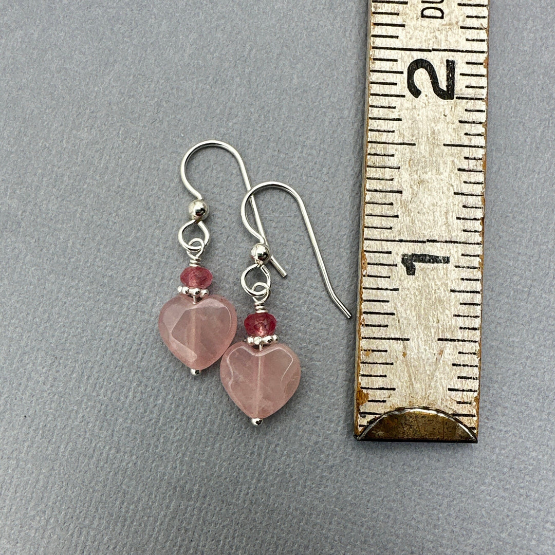 Rose Quartz Heart Earrings with Solid Sterling Silver - SunlightSilver