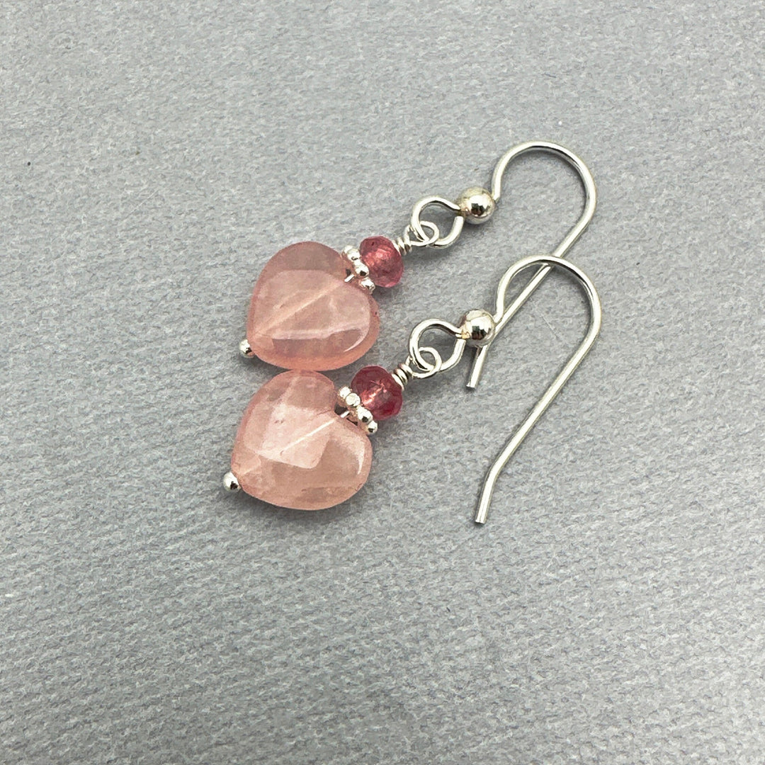 Rose Quartz Heart Earrings with Solid Sterling Silver - SunlightSilver