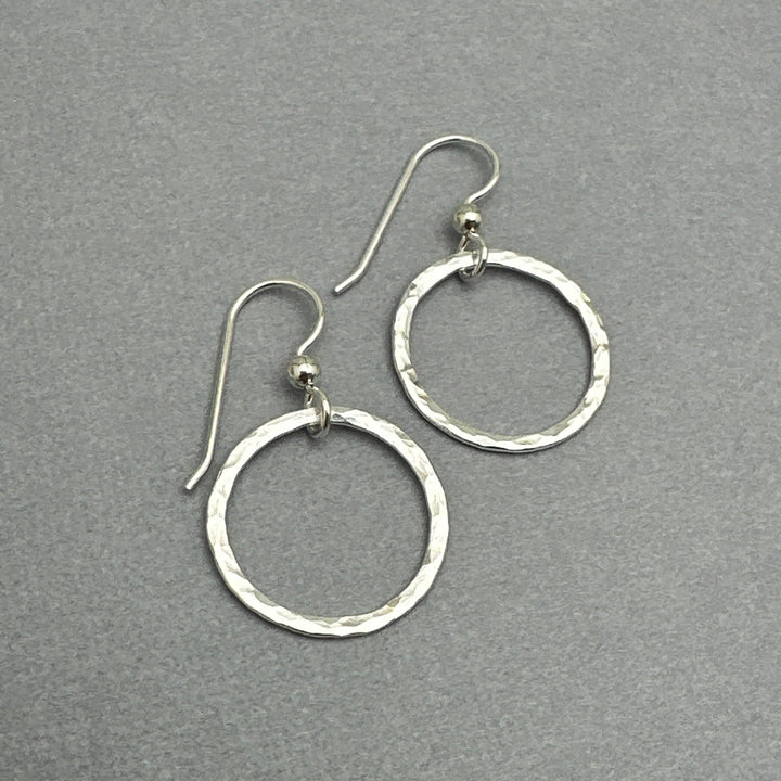 Hammered Silver Hoop Earrings. Solid 925 Sterling Silver 1 inch Textured Stamped Dangle Loops. - SunlightSilver