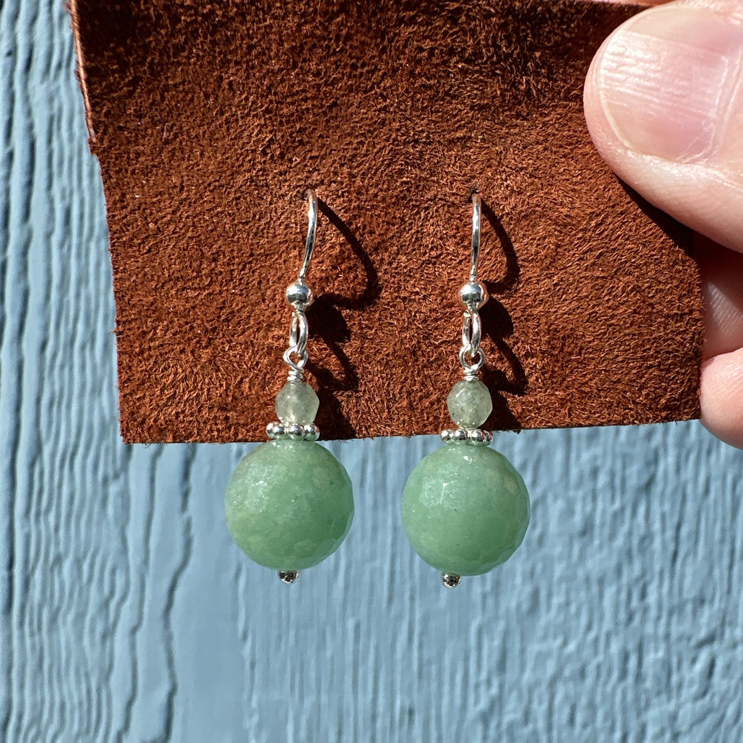 Green Aventurine and Solid 925 Sterling Silver Earrings - SunlightSilver