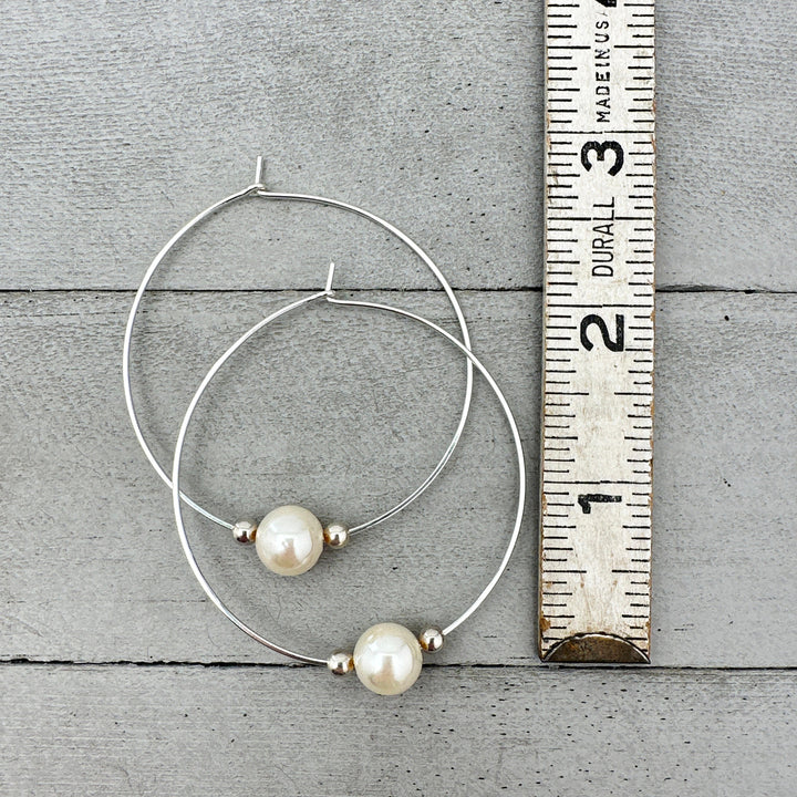 Freshwater Pearl and Sterling Silver Large Hoop Earrings - SunlightSilver