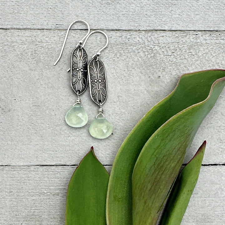 Prehnite and Sterling Silver Dangle Earrings - SunlightSilver